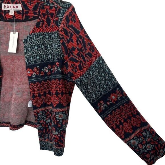 Anthropologie Dolan Red/Blue Multi Abstract Southwestern Knit Open Jacket Large - Picture 8 of 12